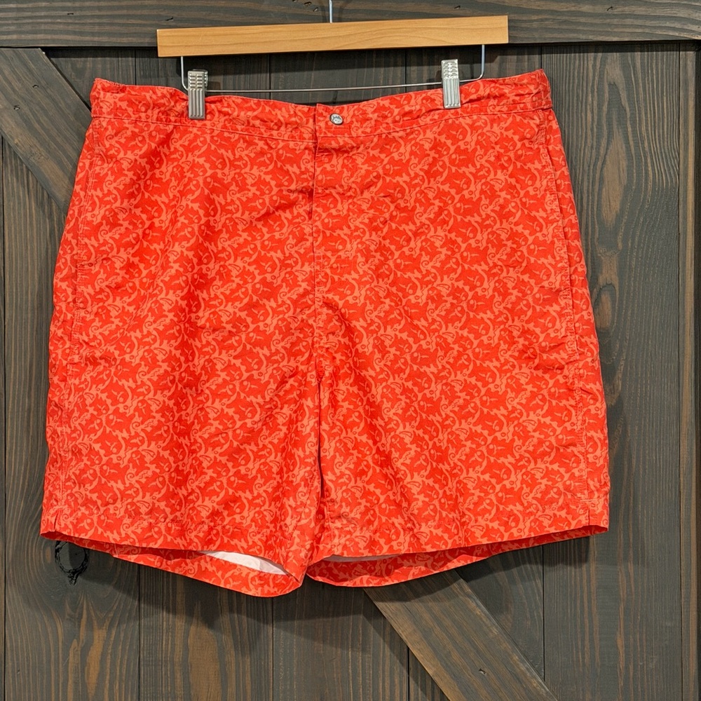 Southern Tide Island Batik Fish Swim Shorts‎ Orange Water Board Trunks Size XL